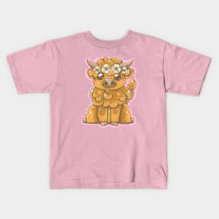 Highland Cow with Flowers! Kids T-Shirt